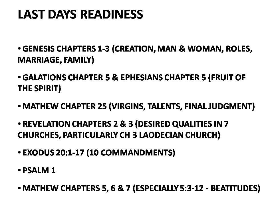 Last Days Readiness